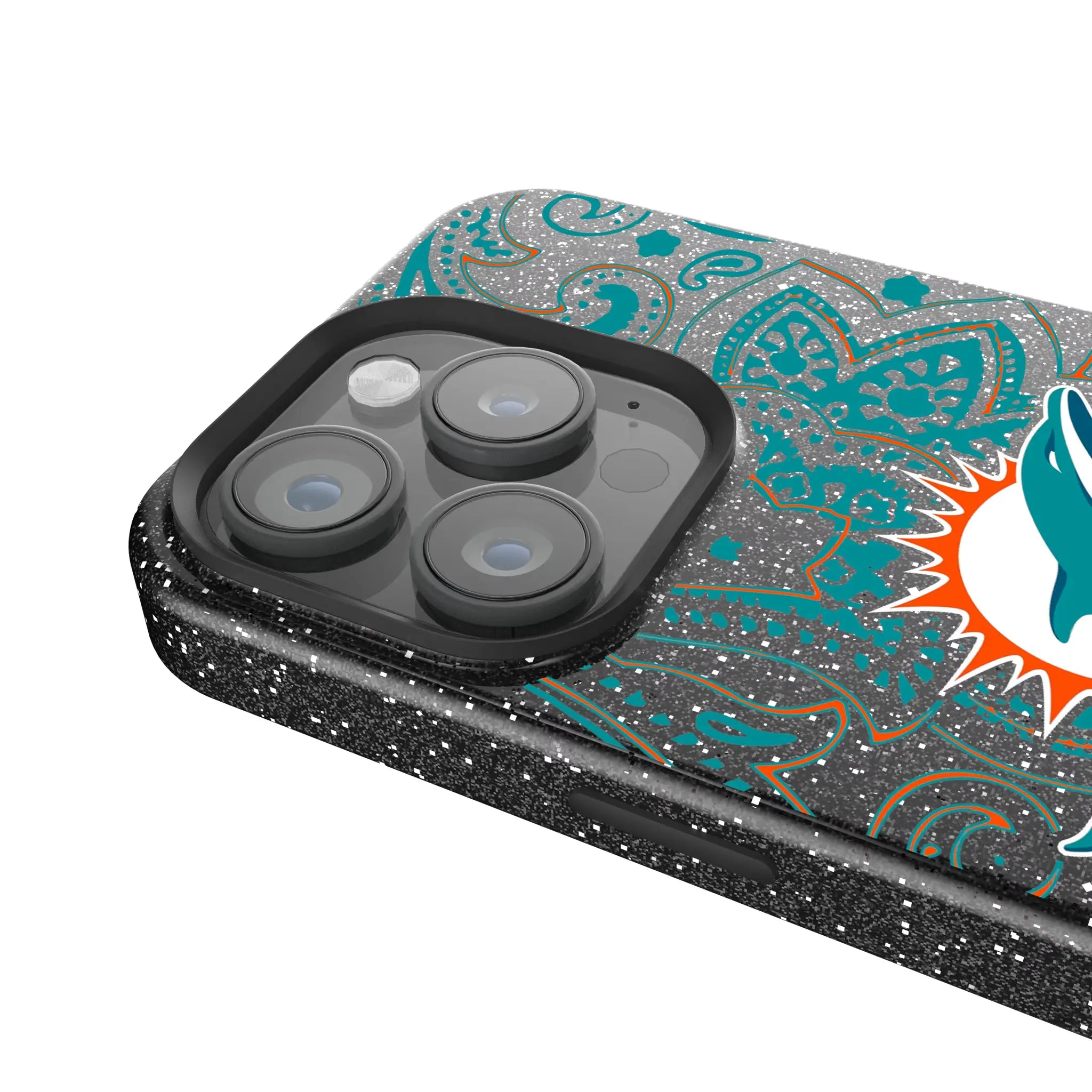 Miami Dolphins Paisley Black Bling Phone Case for Apple iPhone