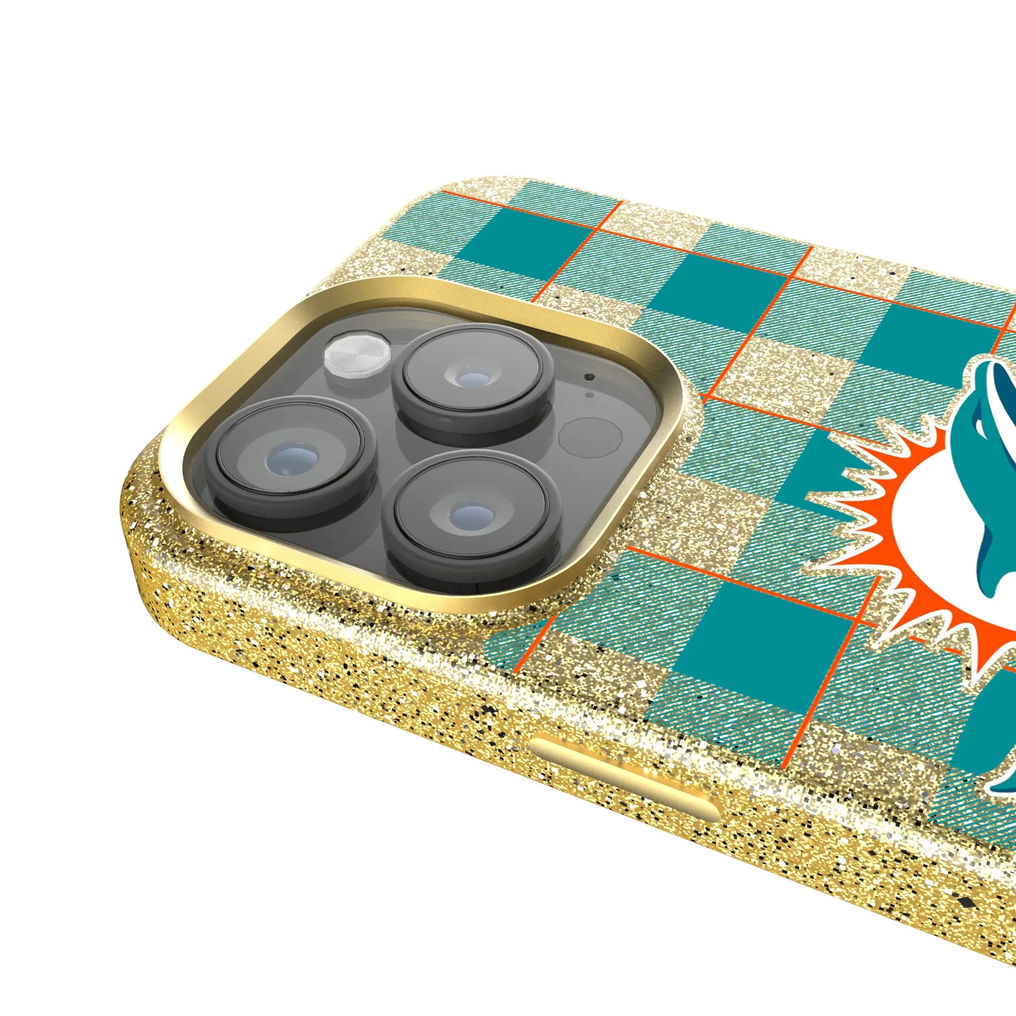 Miami Dolphins Plaid Bling Phone Case for Apple iPhone