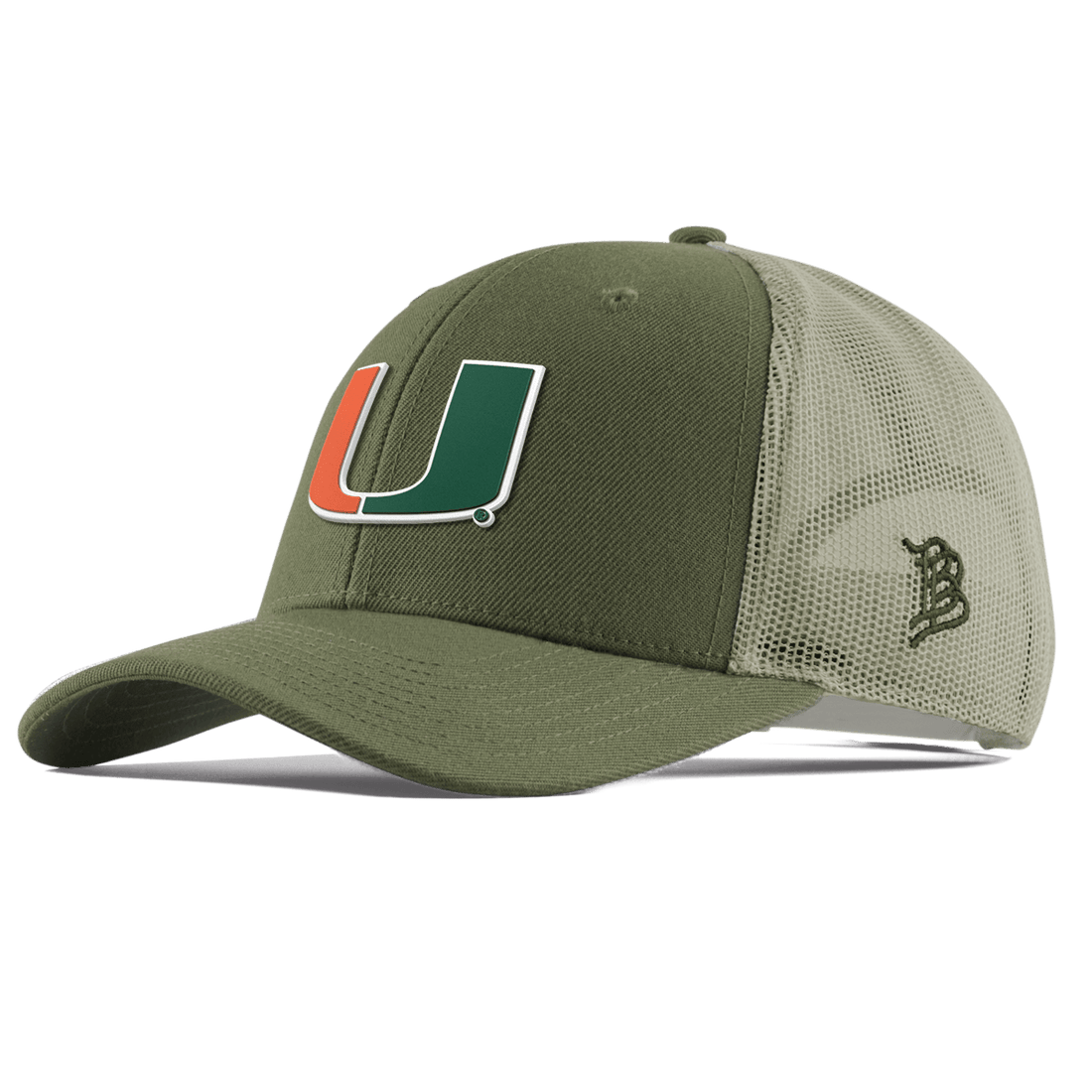 Miami Hurricanes Branded Bills "UMiami Team Logo" Curved Trucker Hat - Light Loden