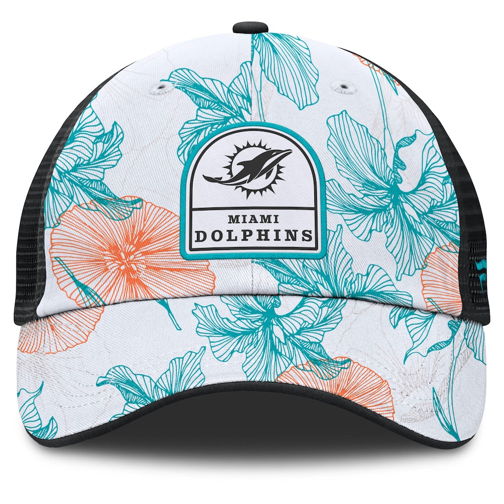 Miami Dolphins Fanatics Tropical Adjustable Trucker Hat - White/Black