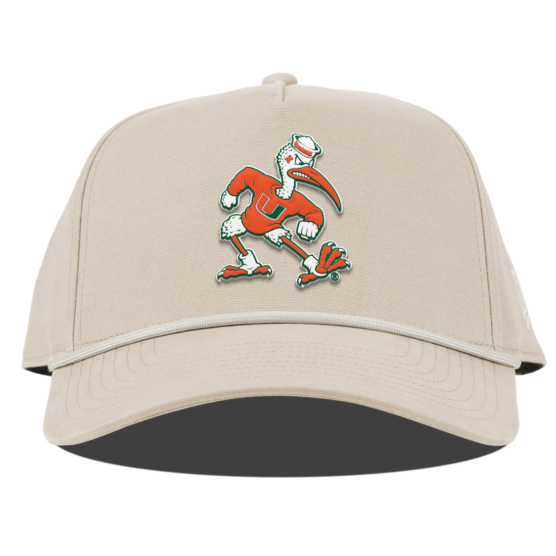 Miami Hurricanes Branded Bills "Sebastian the Ibis" Curved 5 Panel Rope Canvas Hat - Beige