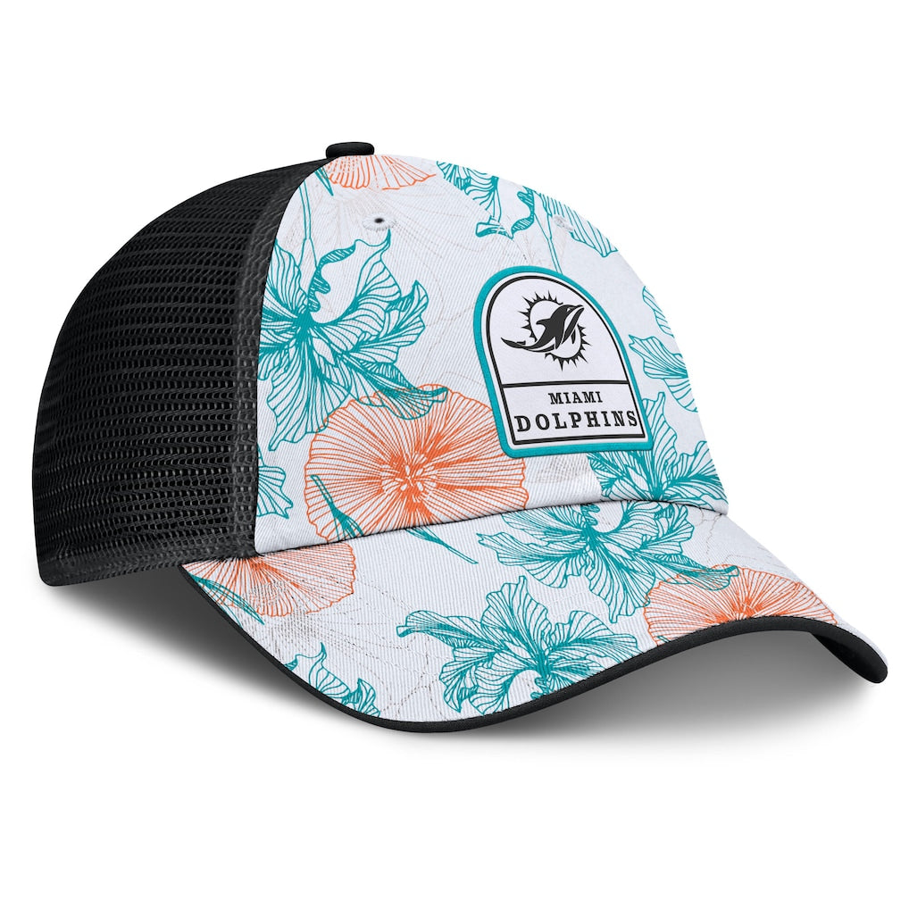 Miami Dolphins Fanatics Tropical Adjustable Trucker Hat - White/Black