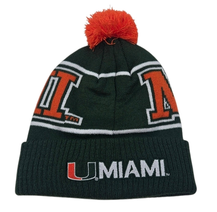 Miami Hurricanes Youth Highlight Cuffed Knit Beanie - Green/Orange