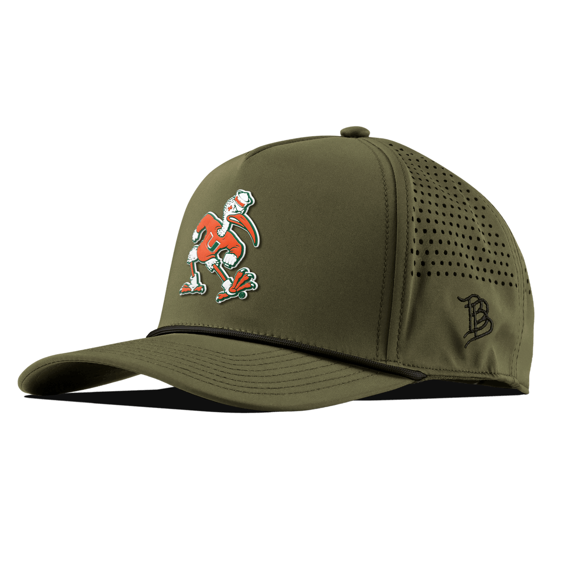 Miami Hurricanes Branded Bills "Sebastian the Ibis" Curved 5 Panel Rope Hat - Olive