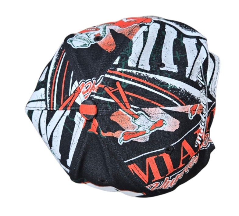 Miami Hurricanes Mitchell & Ness Legacy Made AOP Pro Snapback Hat - Black