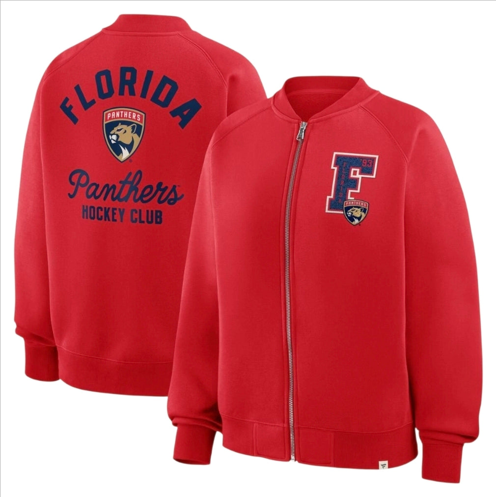 Florida Panthers Women's Full Zip Letterman Tracker Fleece - Red