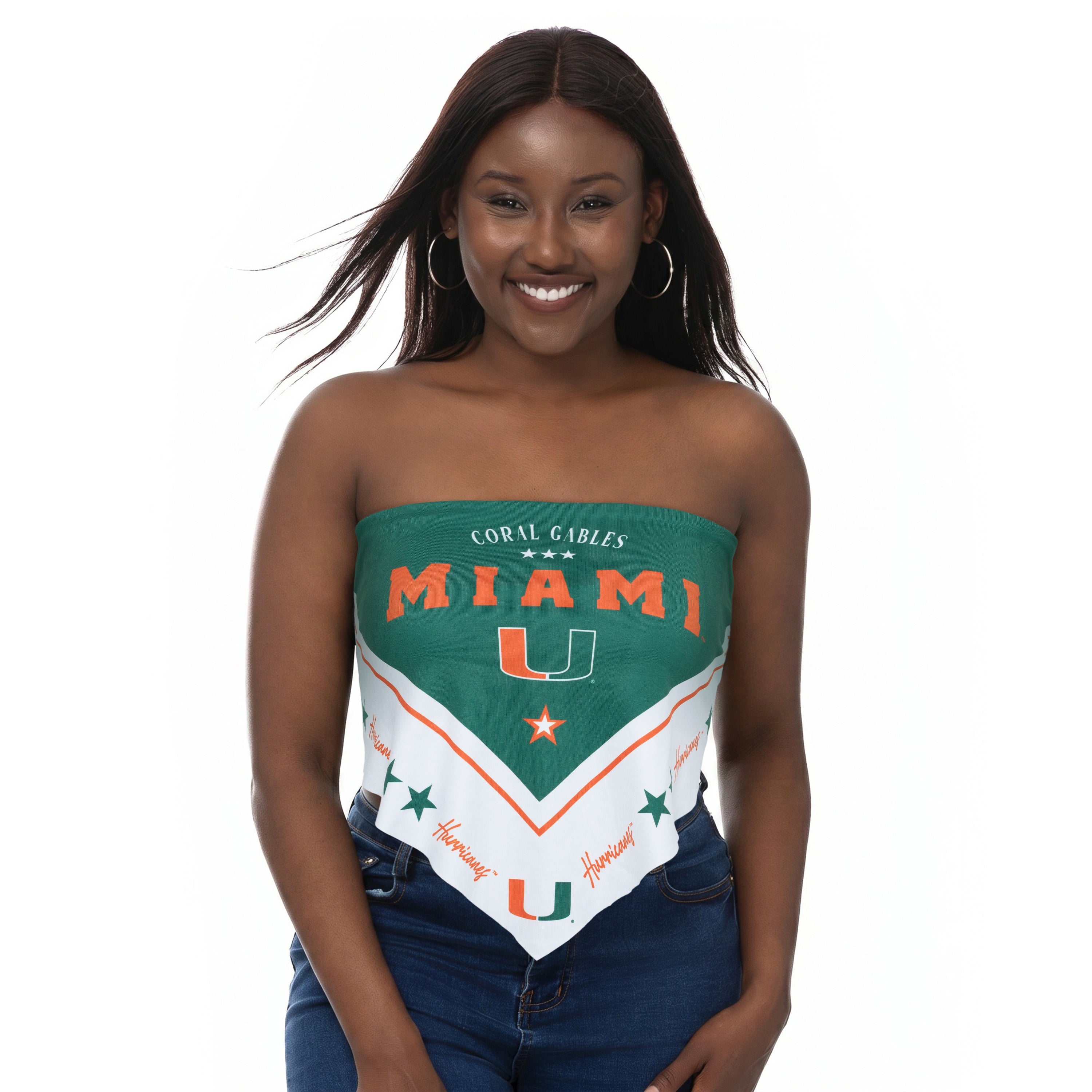 Miami Hurricanes ZooZatz Western Bandana Tie-Back Tube Top - Green/White