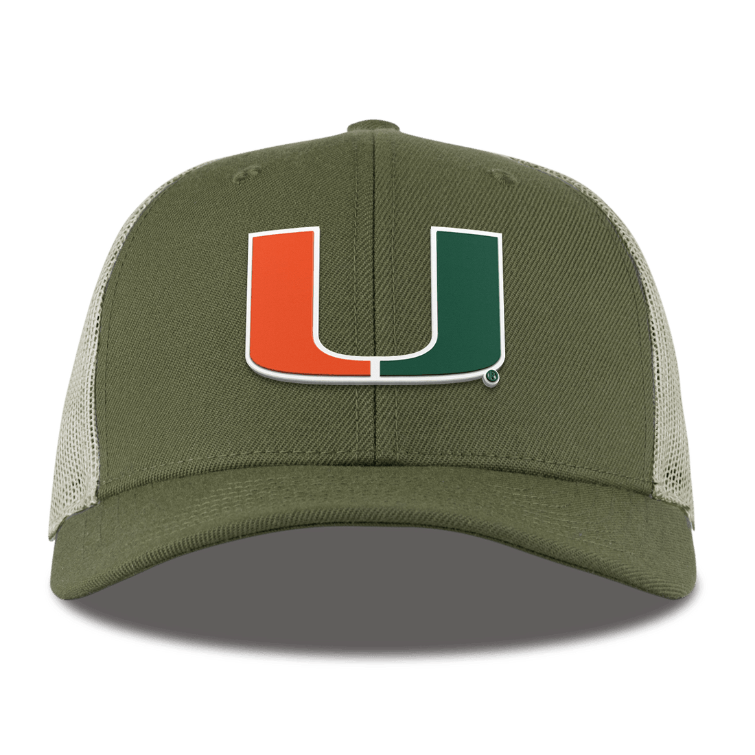Miami Hurricanes Branded Bills "UMiami Team Logo" Curved Trucker Hat - Light Loden
