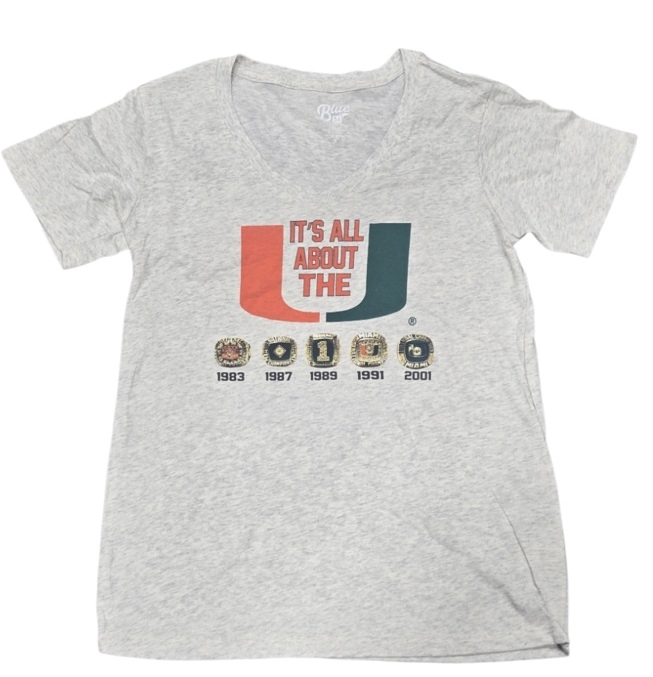 Miami Hurricanes Women's Five Rings All About The U Tri-Blend Shirt - Oatmeal