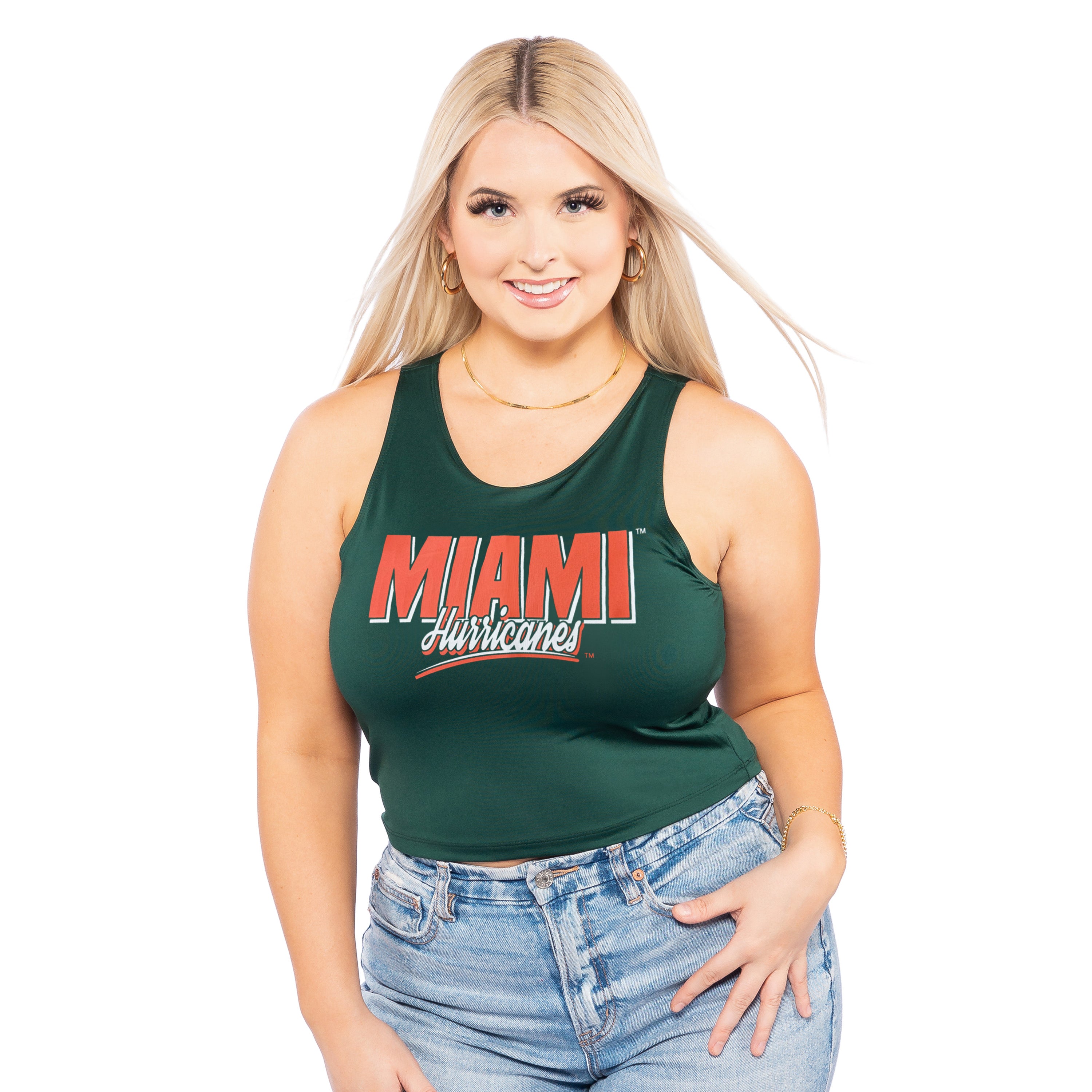 Miami Hurricanes ZooZatz Script 1st Down Crop Top - Green