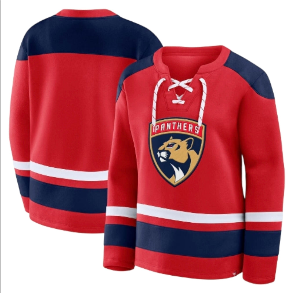 Florida Panthers Women's Icing Pullover Fleece V-Neck with Laces - Red