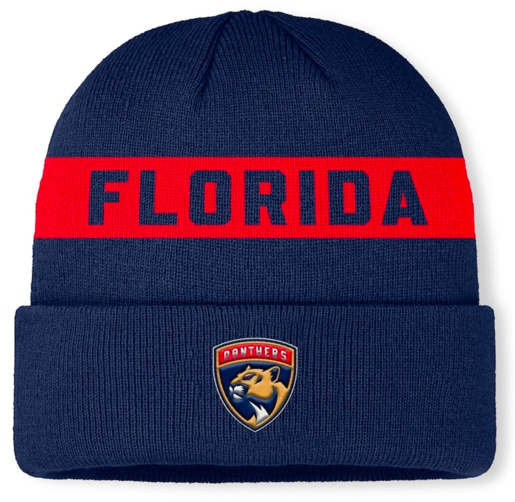Florida Panthers Fanatics Authentic Pro Rink Striped Beanie - Navy