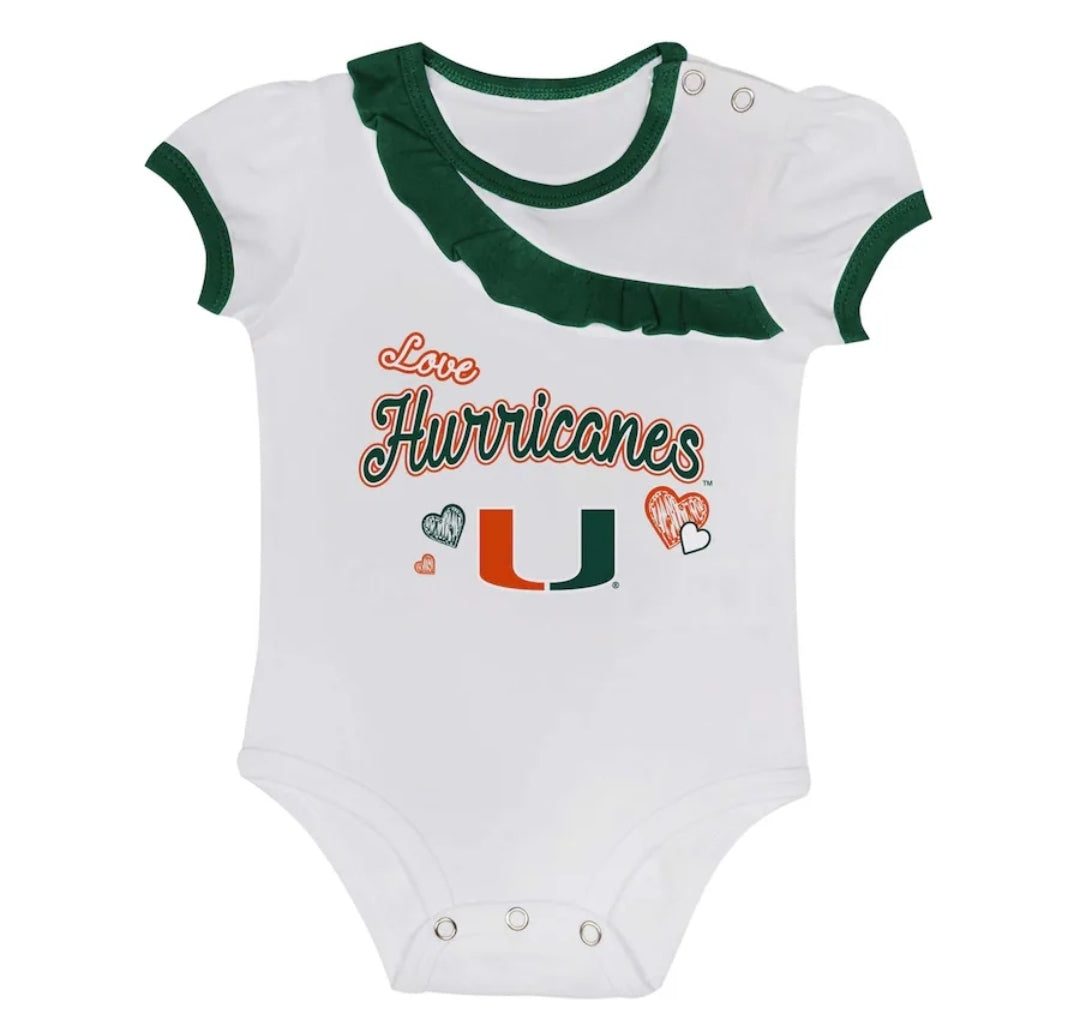 Miami Hurricanes Girls Newborn & Infant Two-Piece Love My Team Bodysuit & Skirt Set