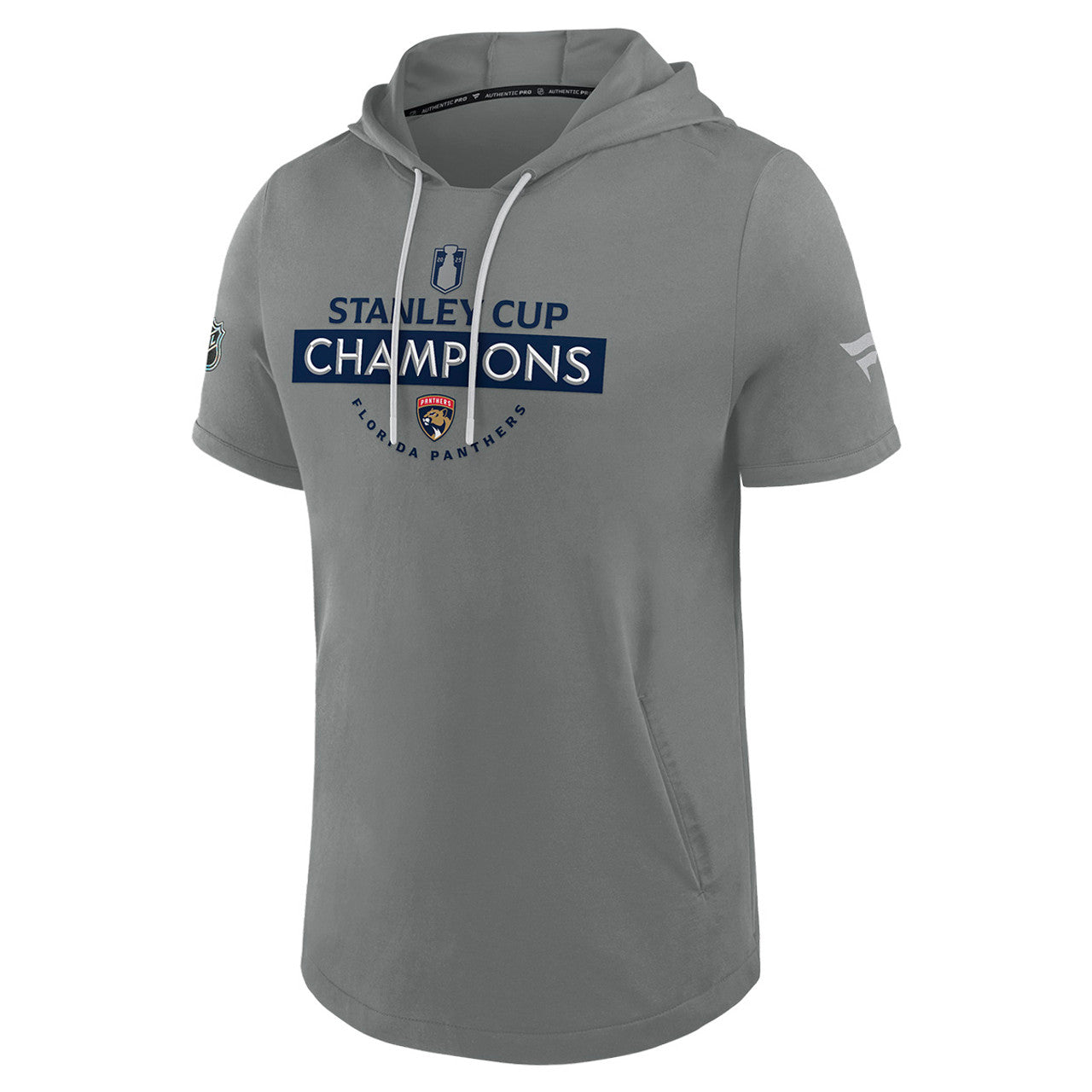 Florida Panthers 2025 Stanley Cup Champions Authentic Pro Short Sleeve Hooded Pullover - Grey