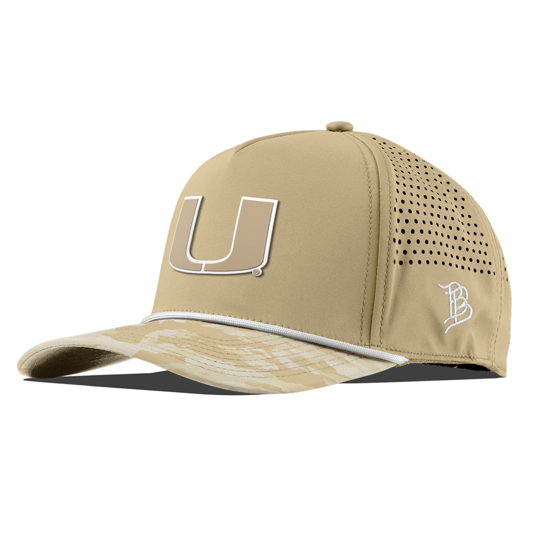 Miami Hurricanes Branded Bills "Miami Desert Camo Series" Curved 5 Panel Rope Hat - Beige