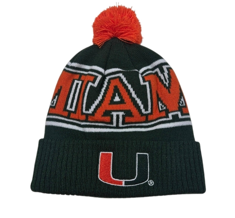 Miami Hurricanes Youth Highlight Cuffed Knit Beanie - Green/Orange