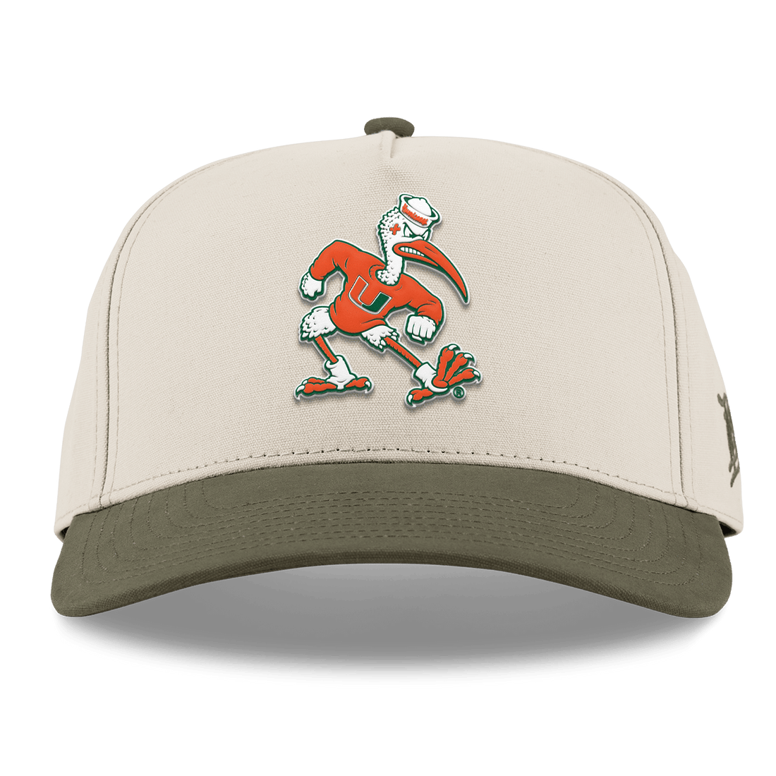 Miami Hurricanes Branded Bills "Sebastian the Ibis" Curved 5 Panel Canvas Hat - Beige