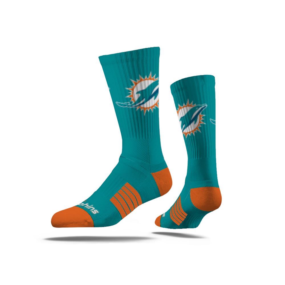 Miami Dolphins Strideline Current Logo Premium Knit Crew Socks - Aqua