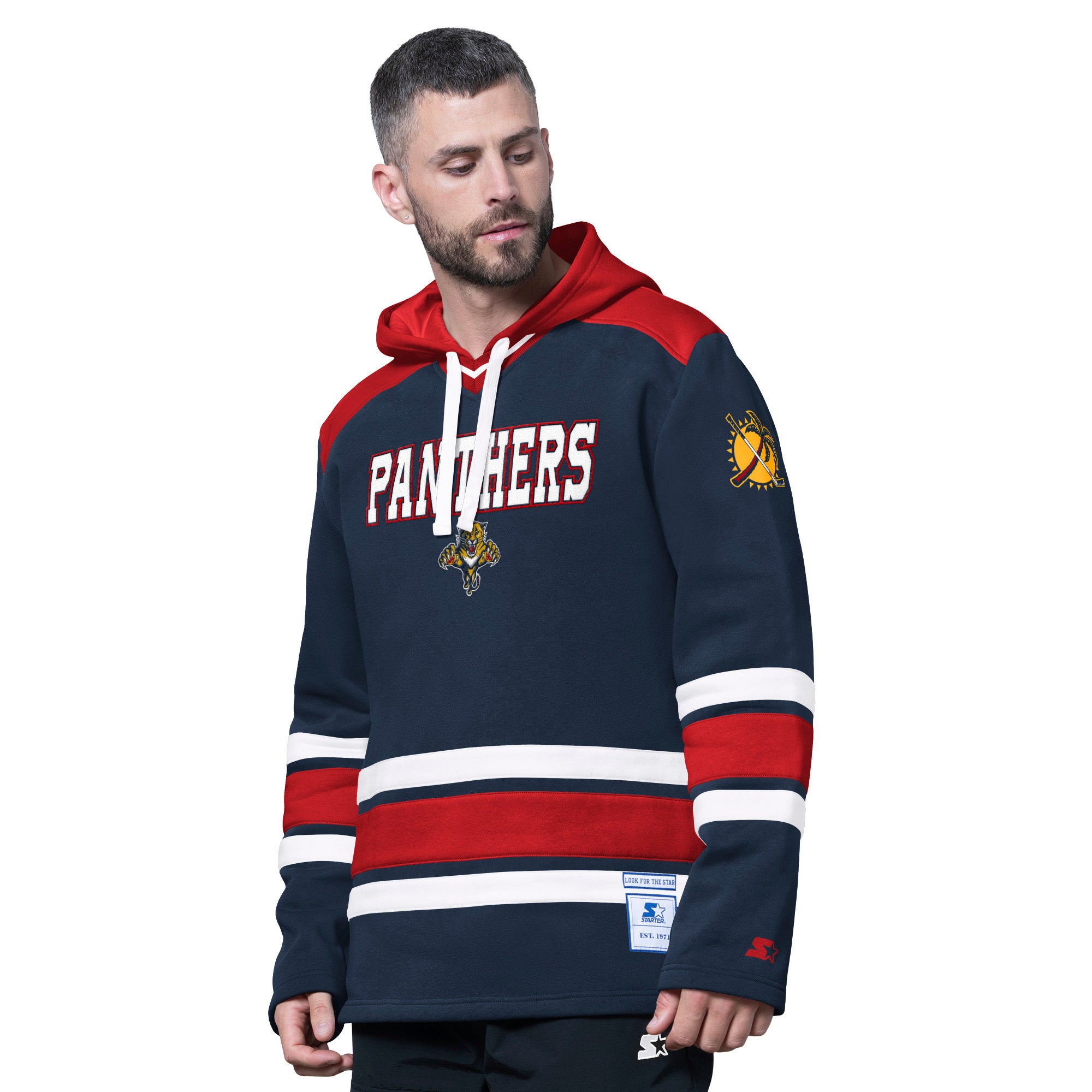 Florida Panthers Starter Vintage Leaping Cat Knit Hoodie - Navy