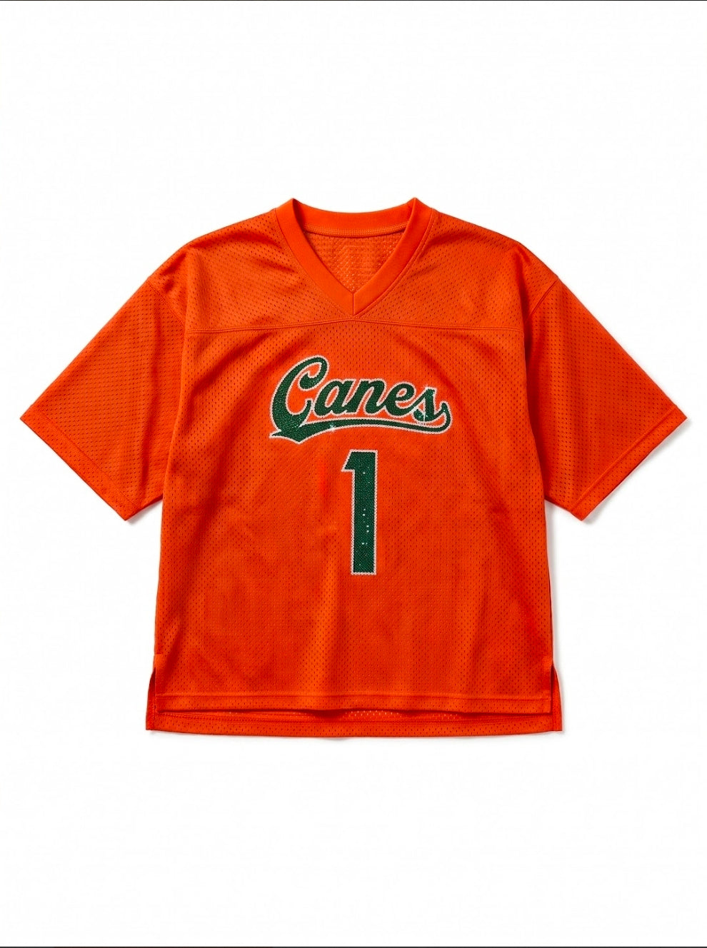 Miami Hurricanes Established & Co. Women's Rhinestone Boyfriend Football Jersey - Orange
