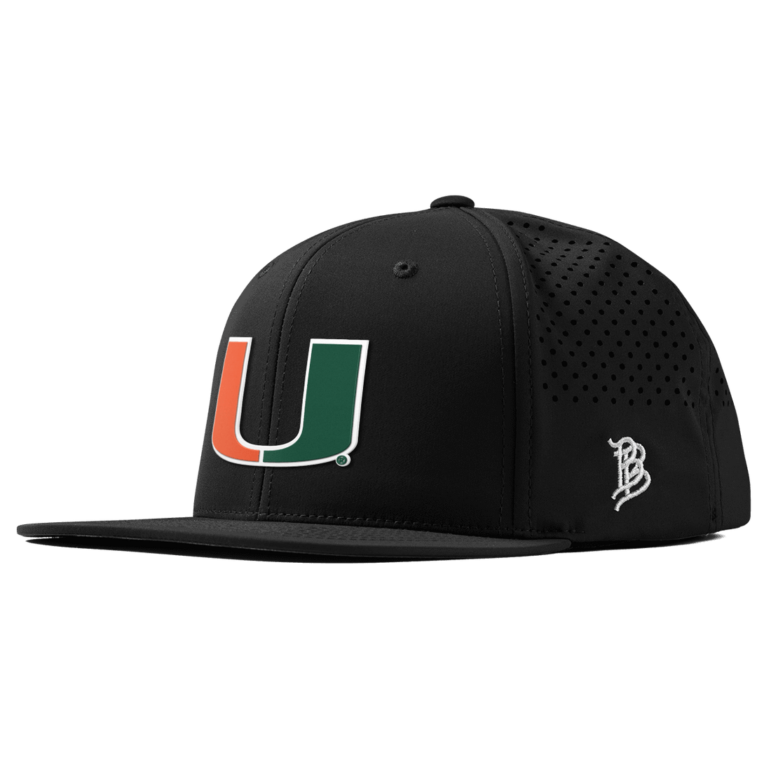 Miami Hurricanes Branded Bills "UMiami Team Logo" Flat Brim Panel Rope Hat - Black