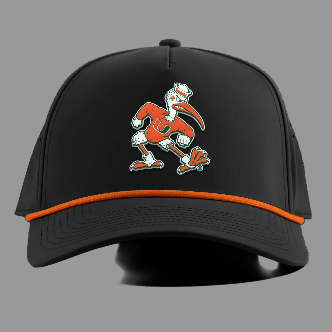 Miami Hurricanes Branded Bills "Sebastian the Ibis" Curved 5 Panel Rope Hat - Black