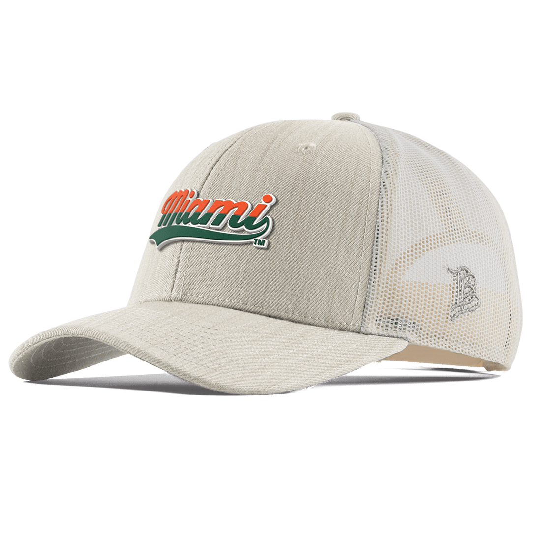Miami Hurricanes Branded Bills "Miami Script" Curved Trucker Hat - Beige