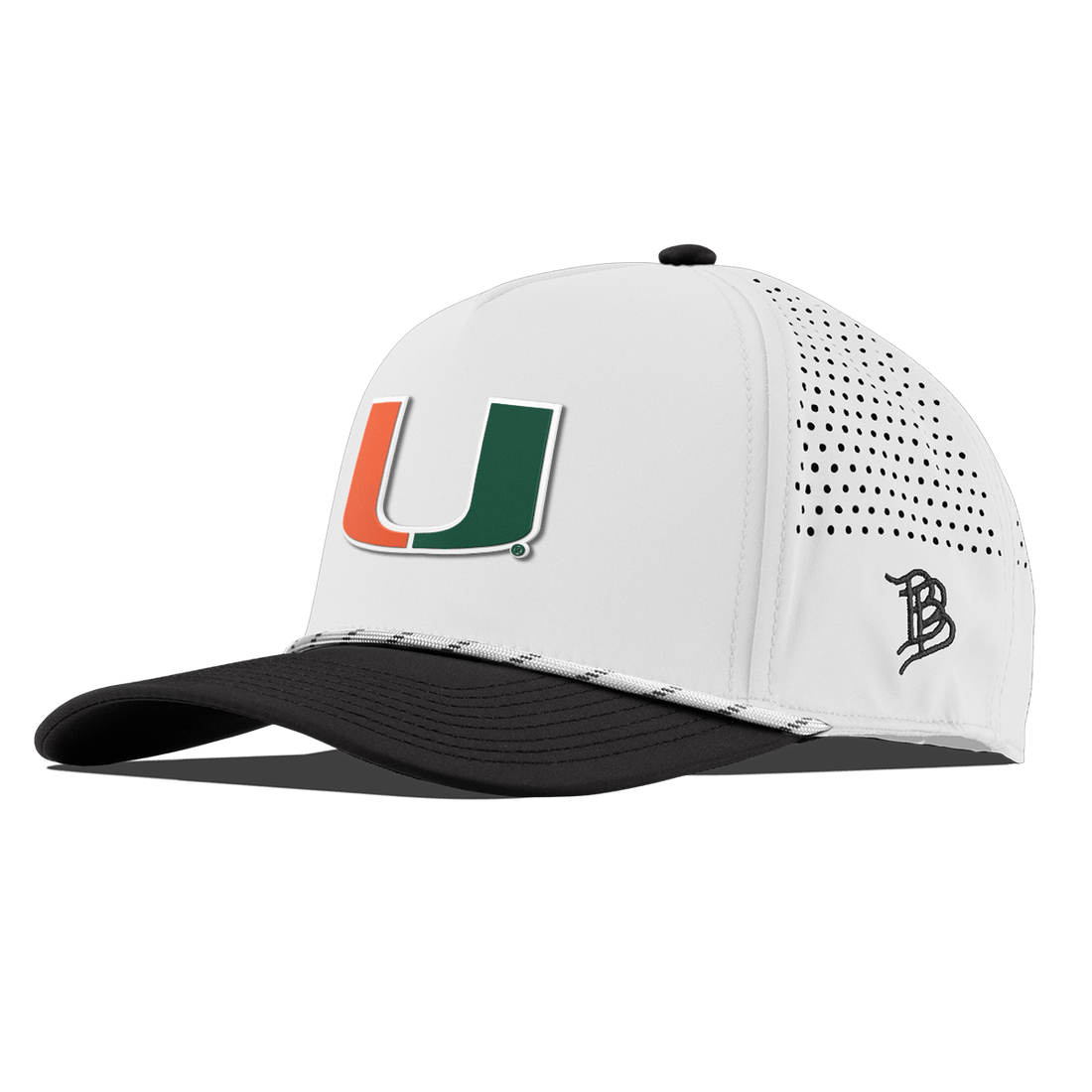 Miami Hurricanes Branded Bills "Miami Team Logo" Curved 5 Panel Rope Hat - White/Black