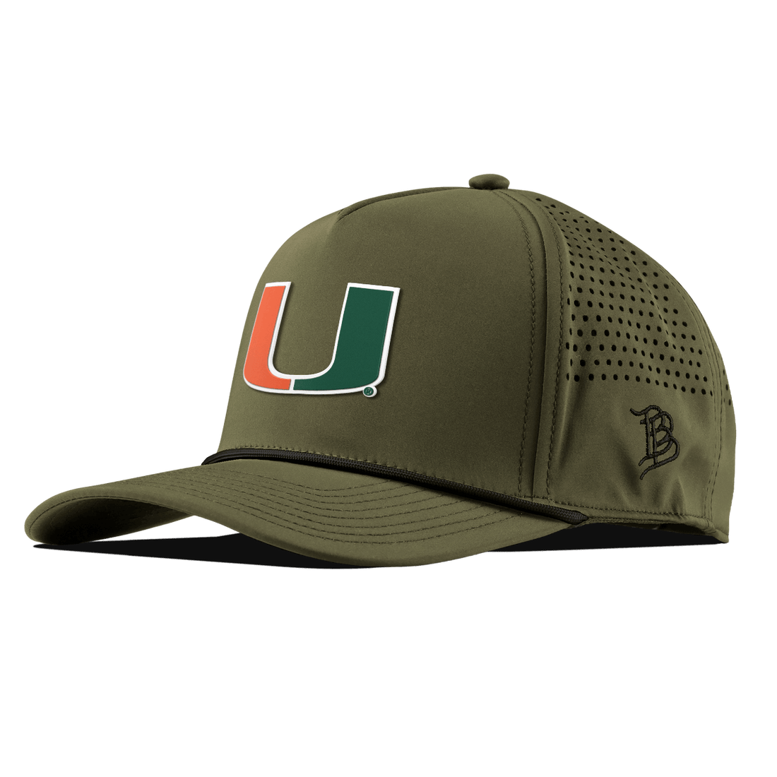 Miami Hurricanes Branded Bills "UMiami Team Logo" Curved 5 Panel Rope Hat - Olive