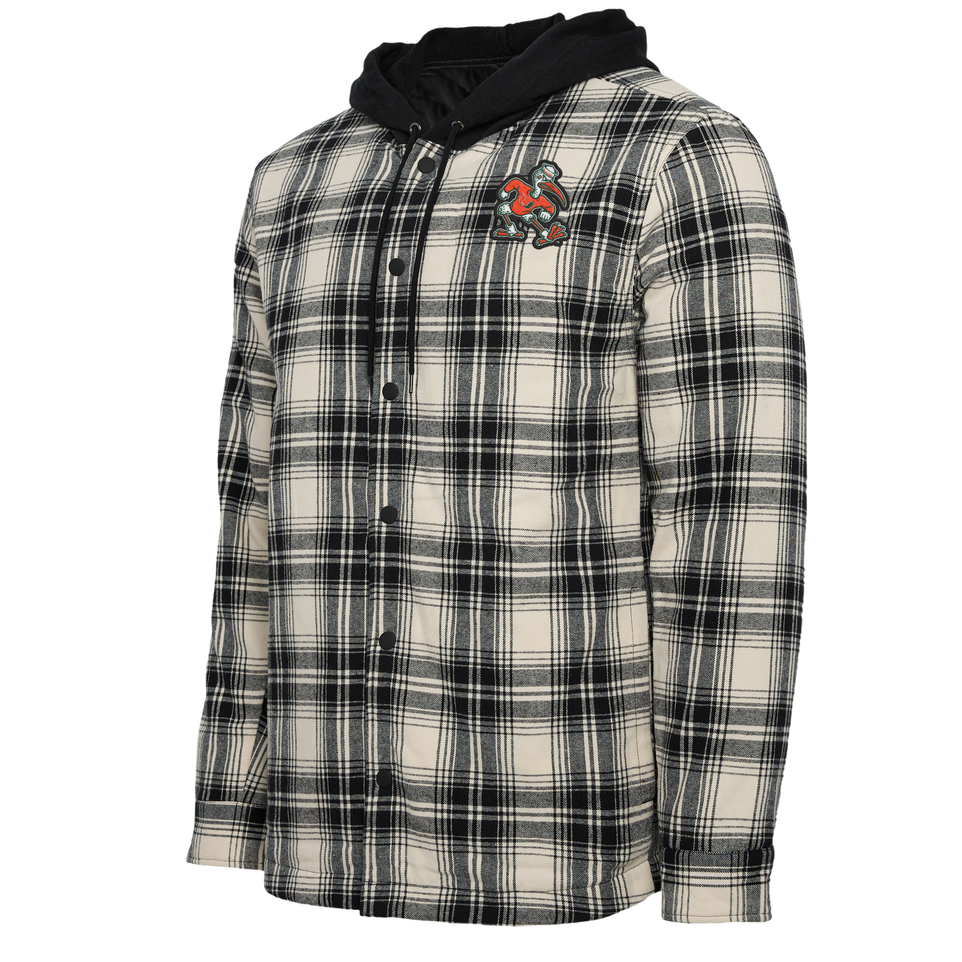 Miami Hurricanes Darius Rucker Black Plaid Flannel Quilted Full-Snap Hooded Shacket - Cream