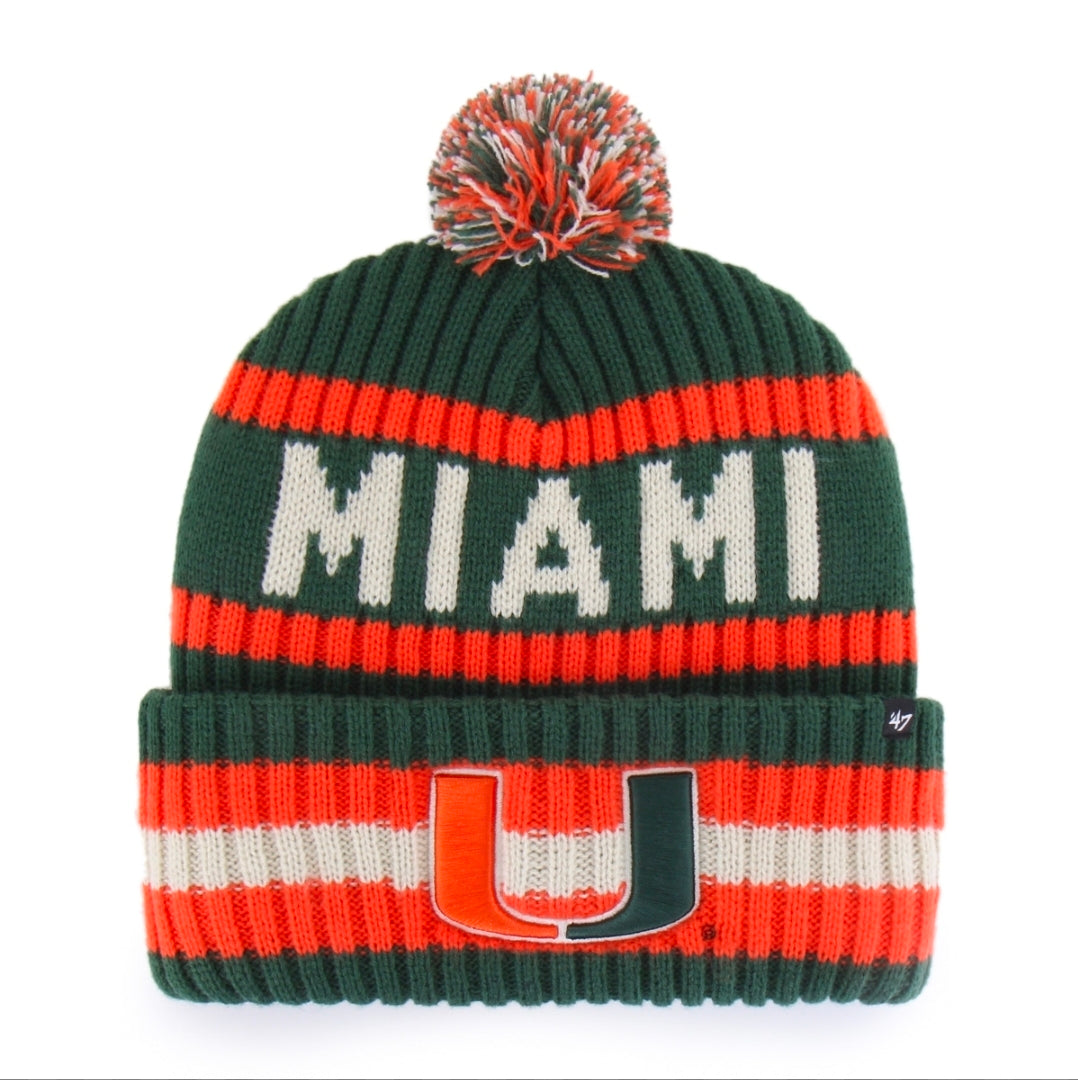 Miami Hurricanes '47 Royal Legacy Bering Cuff Knit Beanie With Pom - Green