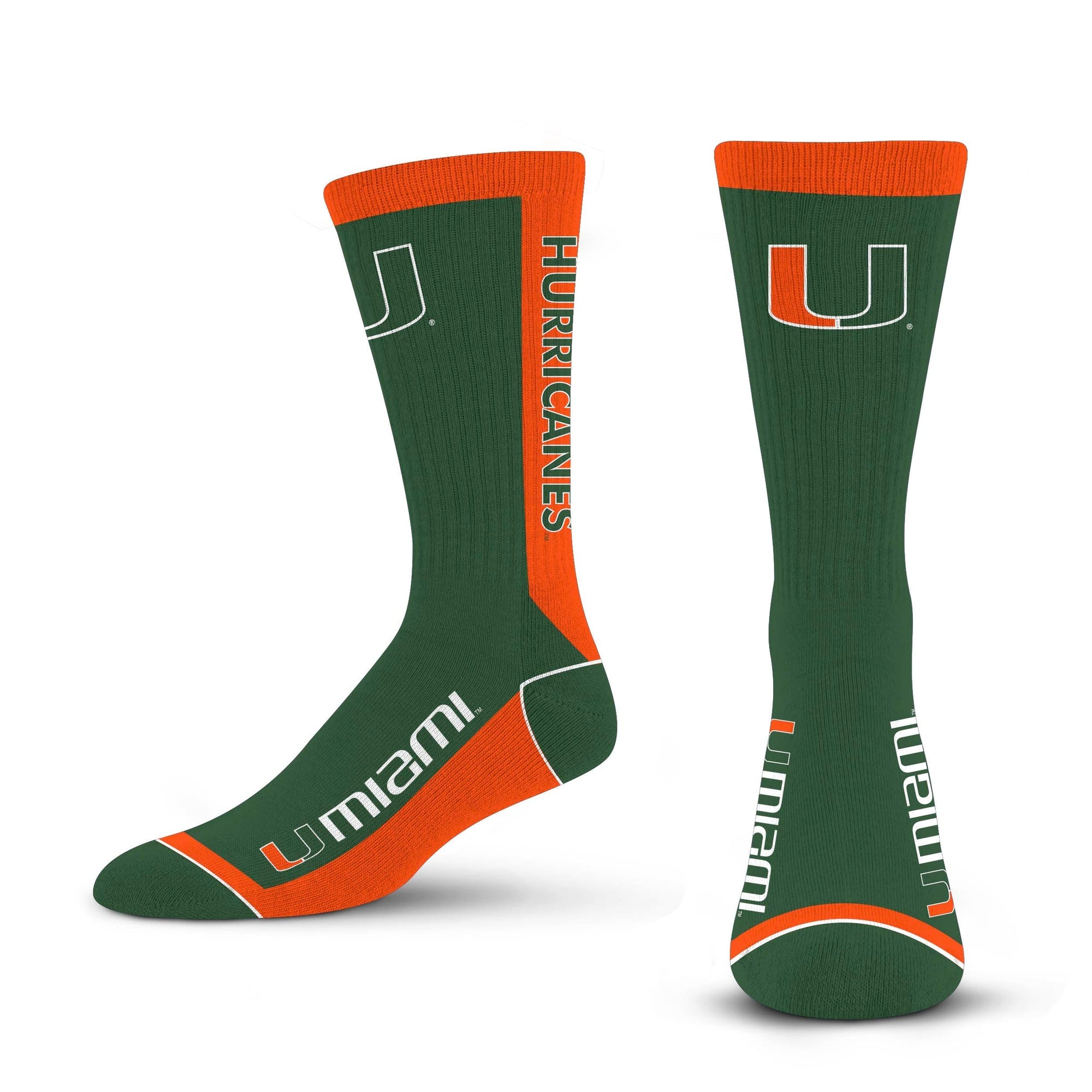 Miami Hurricanes For Bare Feet MVP Crew Socks - Orange / Green