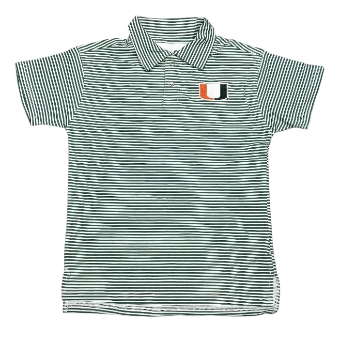 Miami Hurricanes Youth Clutch Player Striped Polo - Green/White