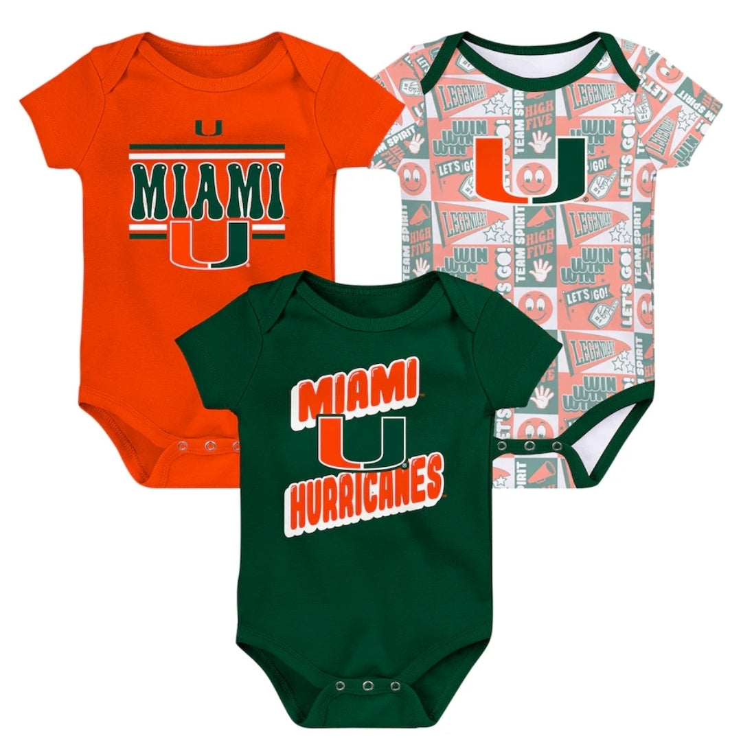 Miami Hurricanes Infant/Baby Sunday Comics 3-Piece Creeper Set