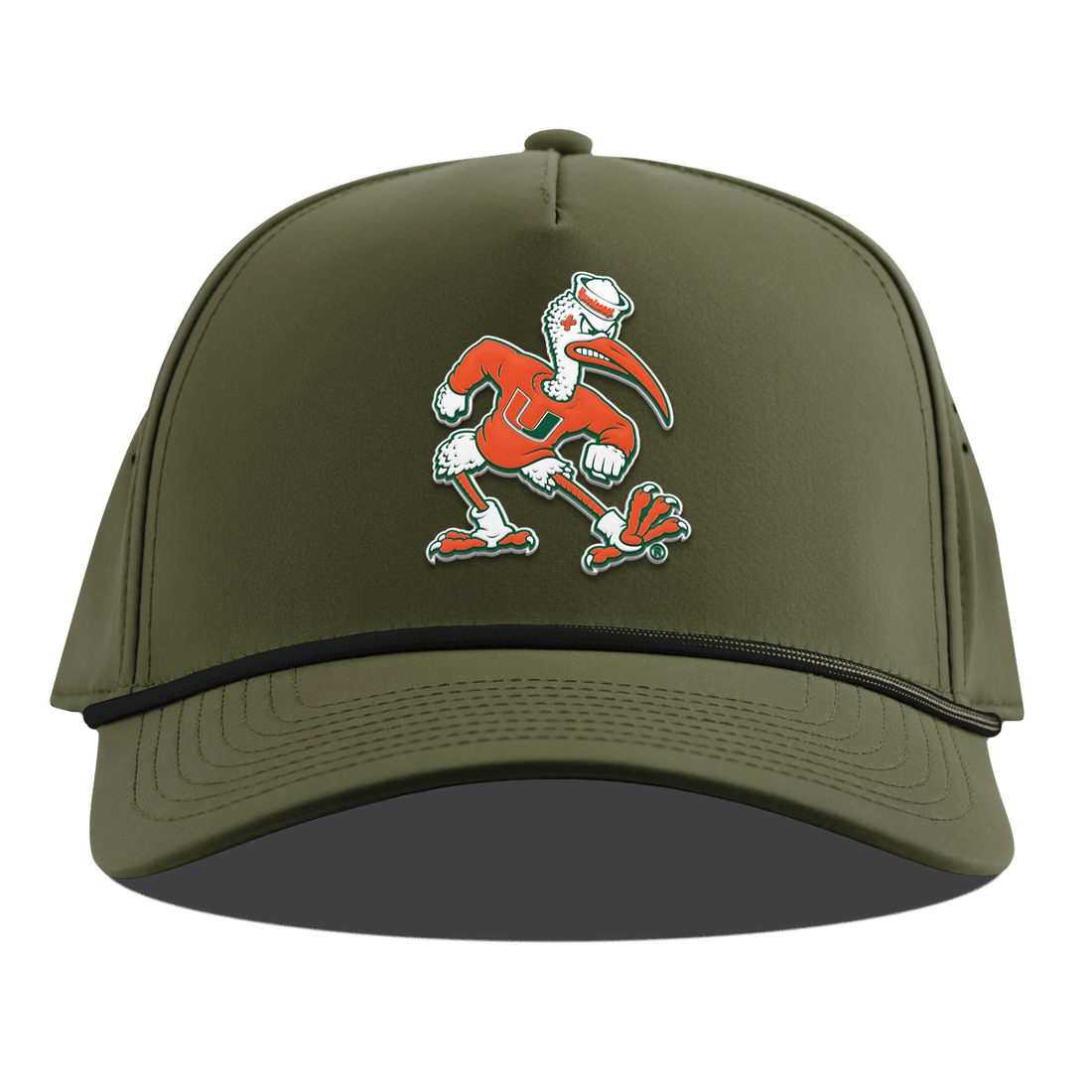 Miami Hurricanes Branded Bills "Sebastian the Ibis" Curved 5 Panel Rope Hat - Olive
