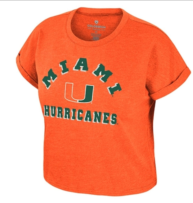 Miami Hurricanes Colosseum Women's Sparkle Crop T-Shirt - Orange