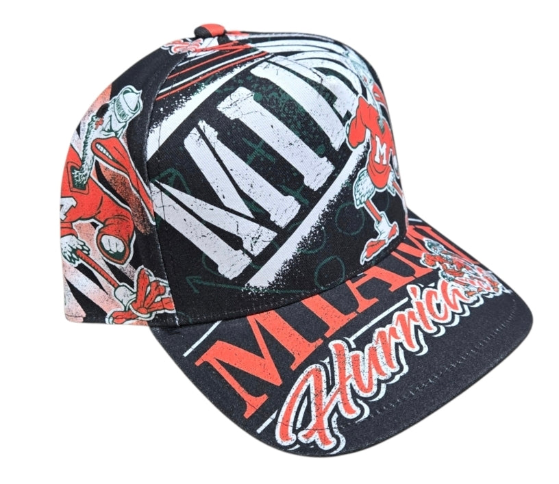 Miami Hurricanes Mitchell & Ness Legacy Made AOP Pro Snapback Hat - Black