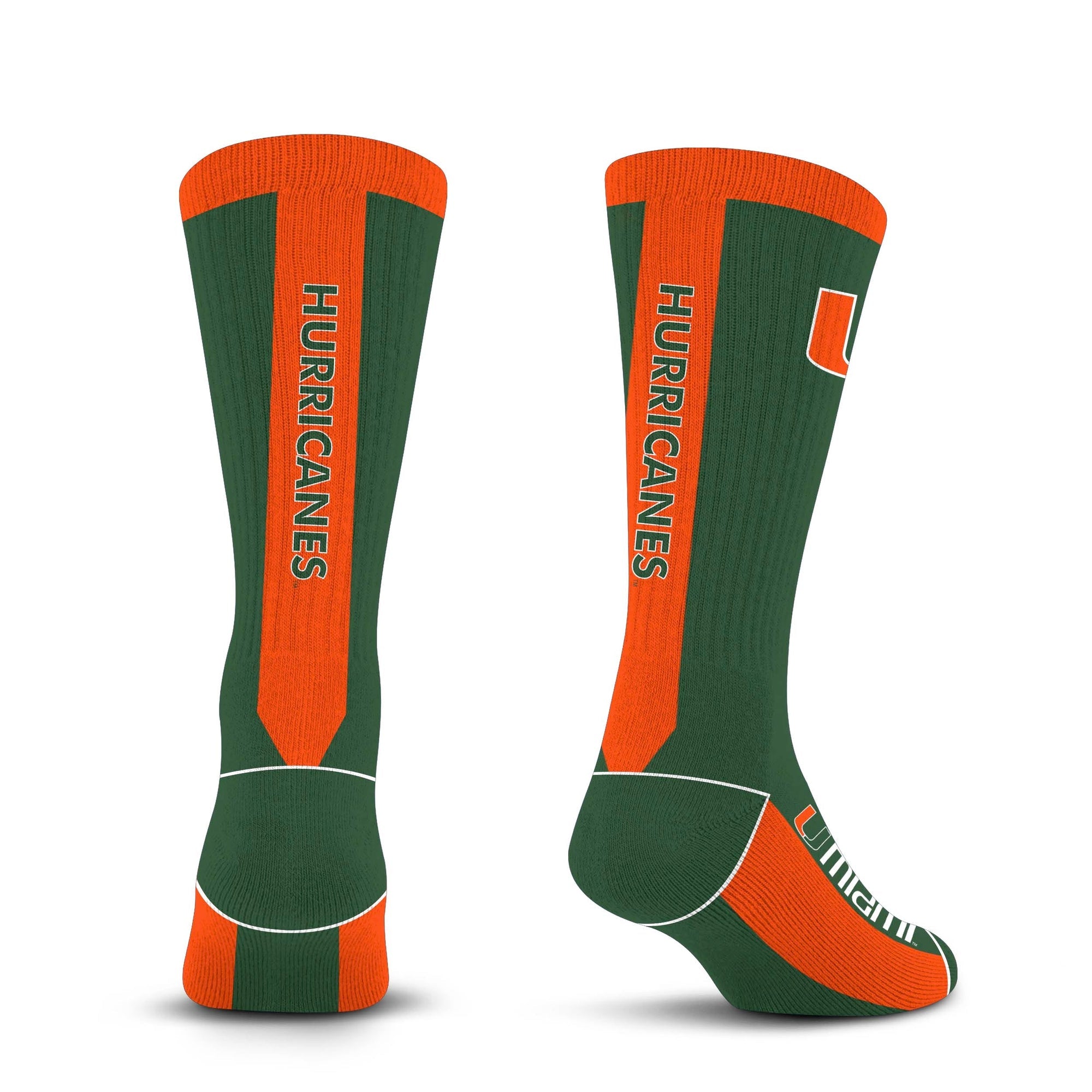 Miami Hurricanes For Bare Feet MVP Crew Socks - Orange / Green