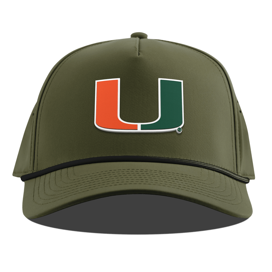 Miami Hurricanes Branded Bills "UMiami Team Logo" Curved 5 Panel Rope Hat - Olive
