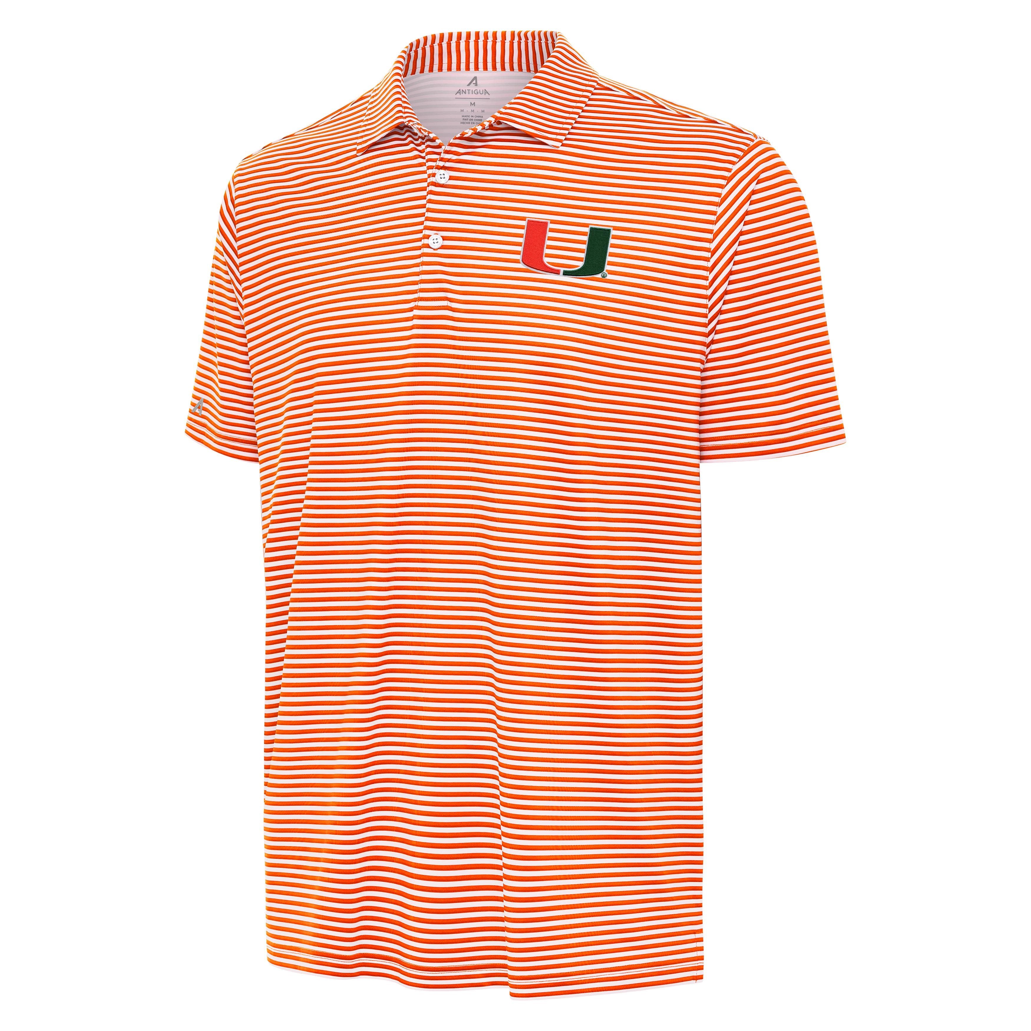Miami Hurricanes Antigua Primary Logo Skills Stripe Polo - Orange
