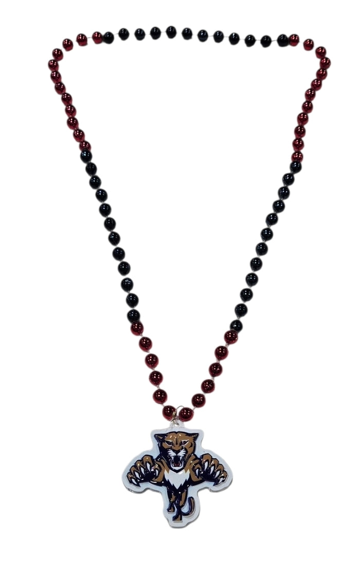Florida Panthers Sports Beads w/Leaping Cat Medallion Necklace