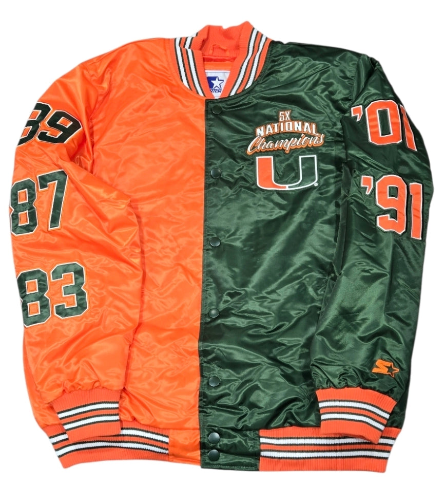 Miami Hurricanes Vintage Colorblock  Starter Jacket- Orange / Green
