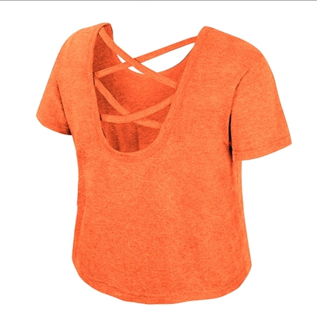 Miami Hurricanes Colosseum Women's Blowout Party Cross Back Crop T-Shirt - Orange