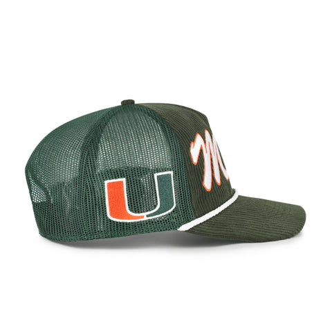 Miami Hurricanes 47 Double Header Corduroy Mesh Trucker Hitch Hat- Green