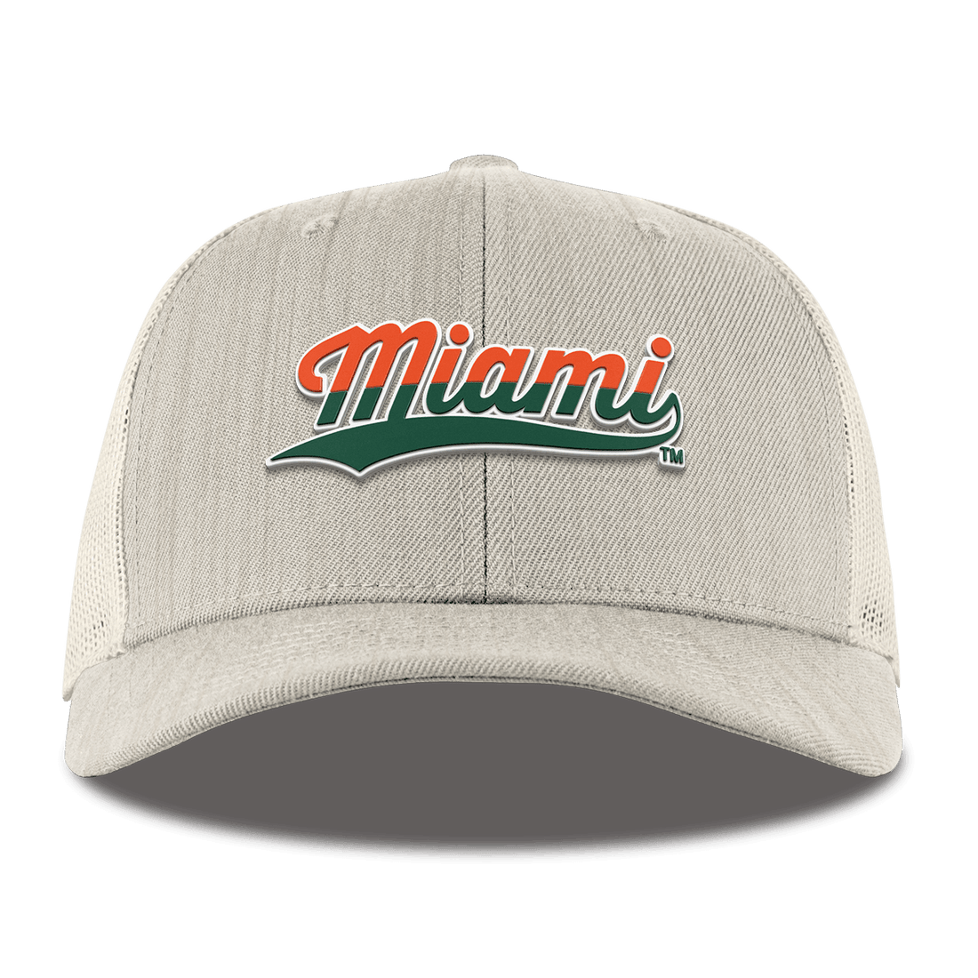 Miami Hurricanes Branded Bills "Miami Script" Curved Trucker Hat - Beige