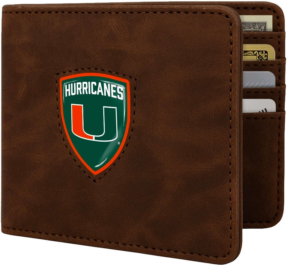 Miami Hurricanes Little Earth Shield Bi-Fold Wallet - Brown