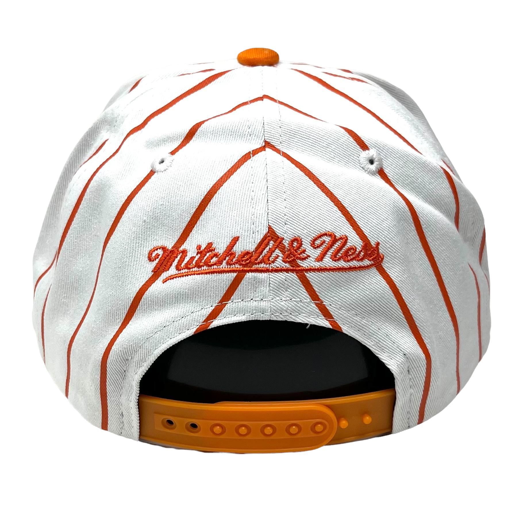 Miami Hurricanes Mitchell & Ness Retro Pinstripe Snapback Hat - White/Orange