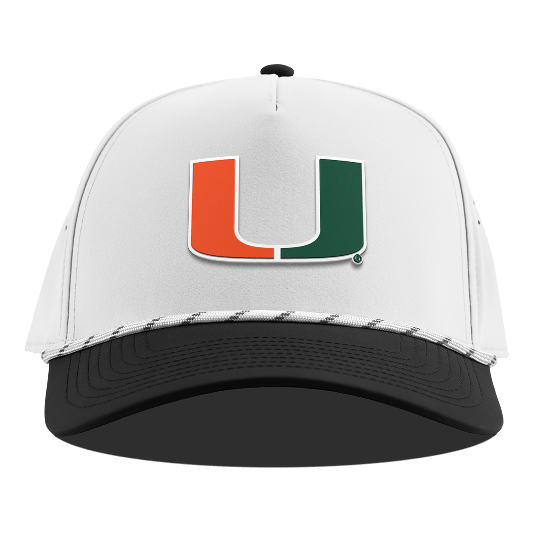 Miami Hurricanes Branded Bills "Miami Team Logo" Curved 5 Panel Rope Hat - White/Black