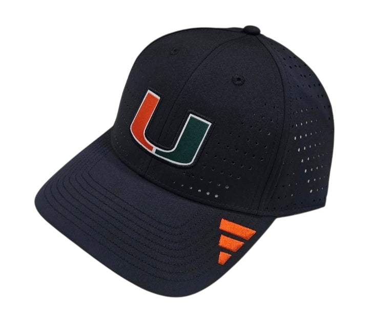 Miami Hurricanes adidas Structured Perforate Adjustable Hat - Black