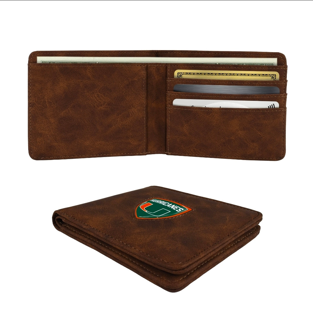 Miami Hurricanes Little Earth Shield Bi-Fold Wallet - Brown